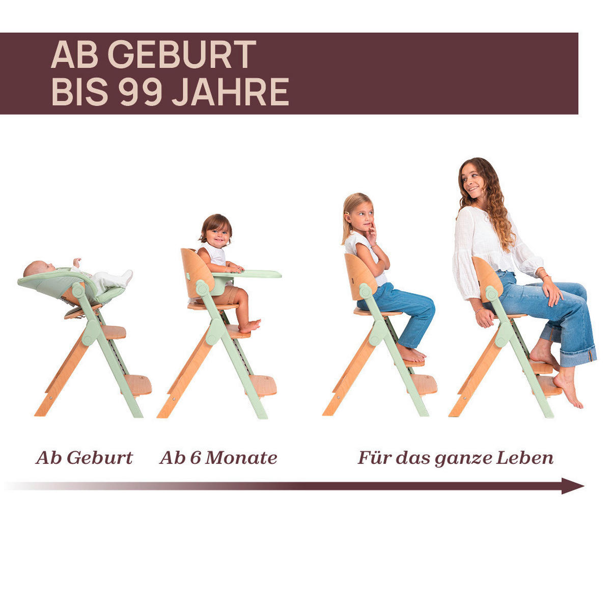HOCHSTUHL Meraviglia Buchefarben, Olivgrün Olive/Buche  - Buchefarben/Olivgrün, Basics, Holz/Kunststoff (44/63-83/55cm) - Chicco
