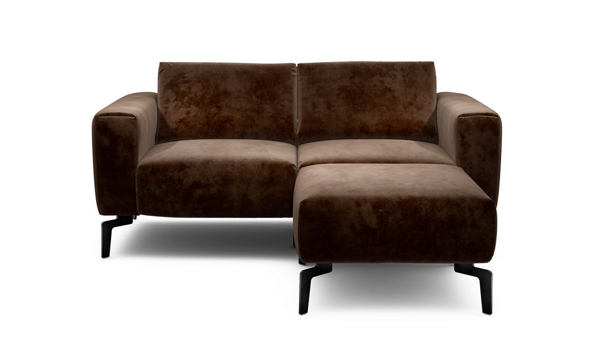 Zweisitzer inkl. Hocker Samt Braun  - Schwarz/Braun, Design, Textil/Metall (180/86/86-94cm) - SENSOO
