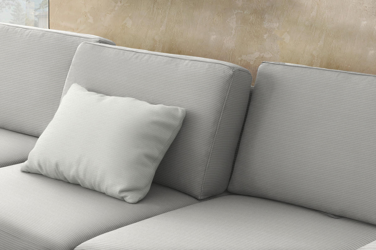 ECKSOFA  in Cord Greige Rücken echt, Sitztiefenverstellung  185/298 cm  - Greige/Schwarz, Design, Textil/Metall (185/298cm) - Pure Home Lifestyle