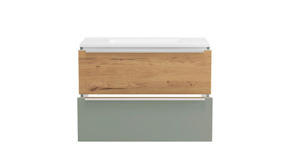 BADEZIMMER 2-teilig  in 80 cm  - Schilfgrün/Wildeiche, Trend, Glas/Holzwerkstoff (80cm) - Held