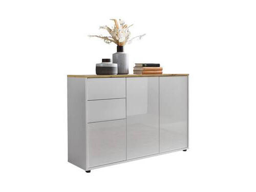 KOMODA, bílá, vysoce lesklá bílá, 105,5/73/33 cm - bílá/černá, Moderní, kompozitní dřevo/plast (105,5/73/33cm) - MID.YOU