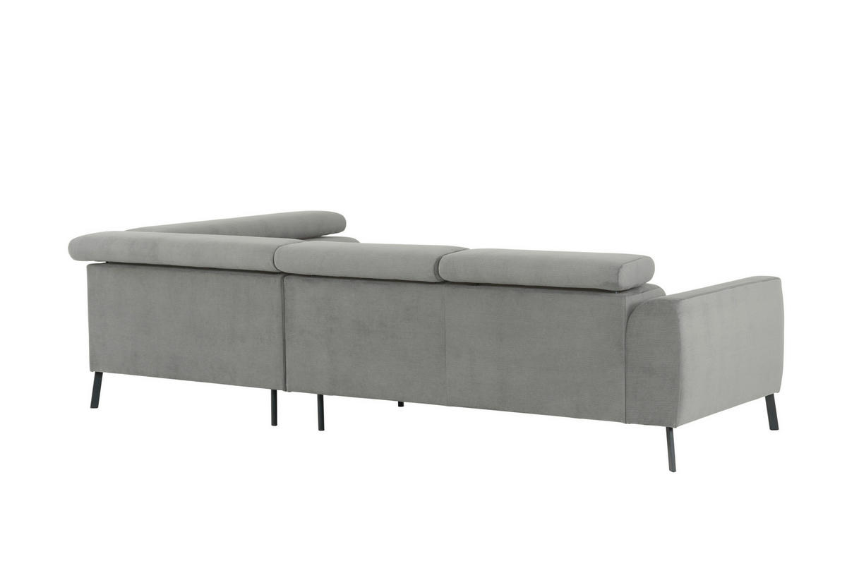 ECKSOFA in Feincord Hellgrau  - Hellgrau/Schwarz, Design, Textil/Metall (280/205cm) - MID.YOU