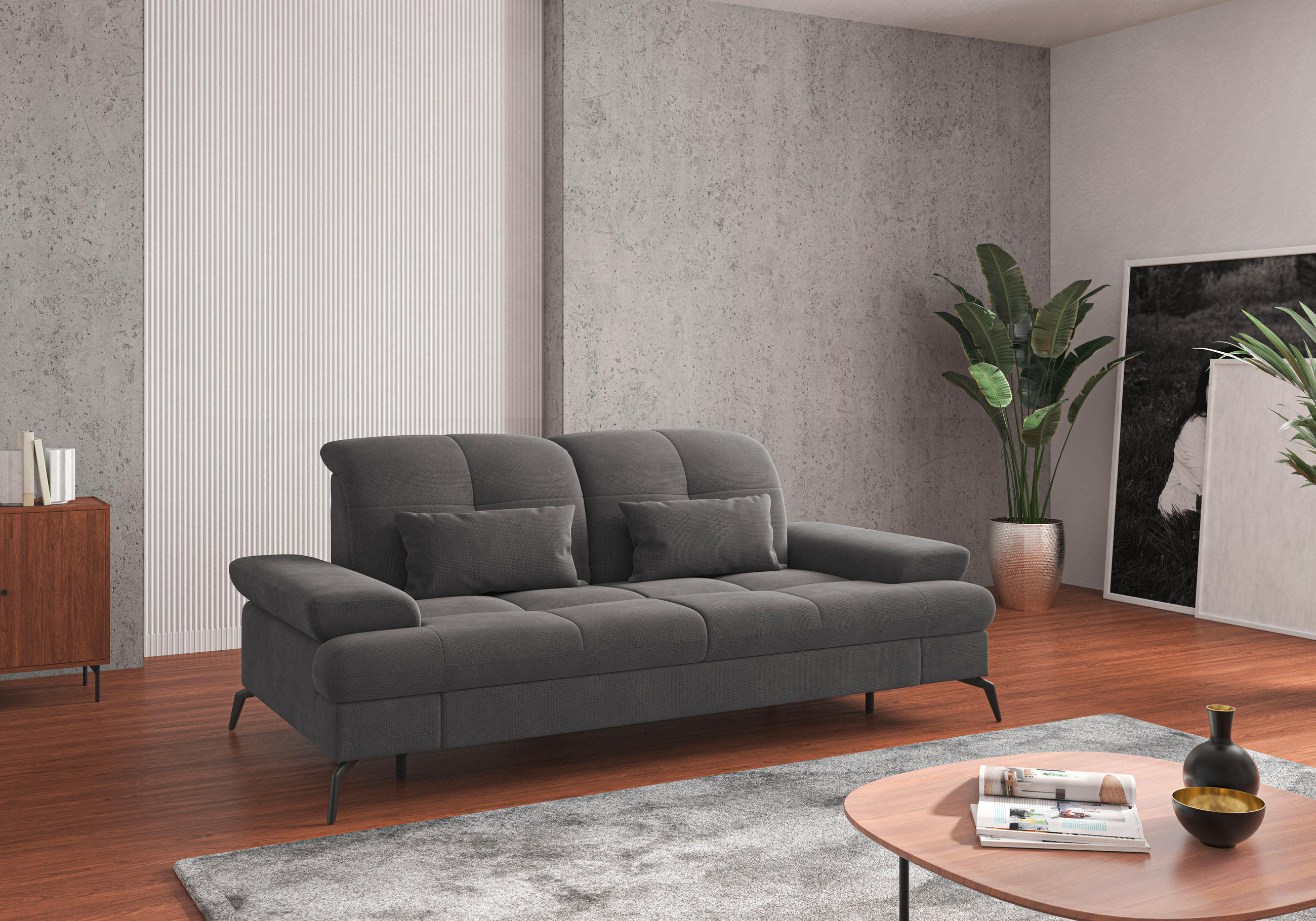 CANAPÉ 2.5 PLACES in Flachgewebe Grau - Schwarz/Grau, Konventionell, Textil/Metall (202/90/122cm) - Sit & More