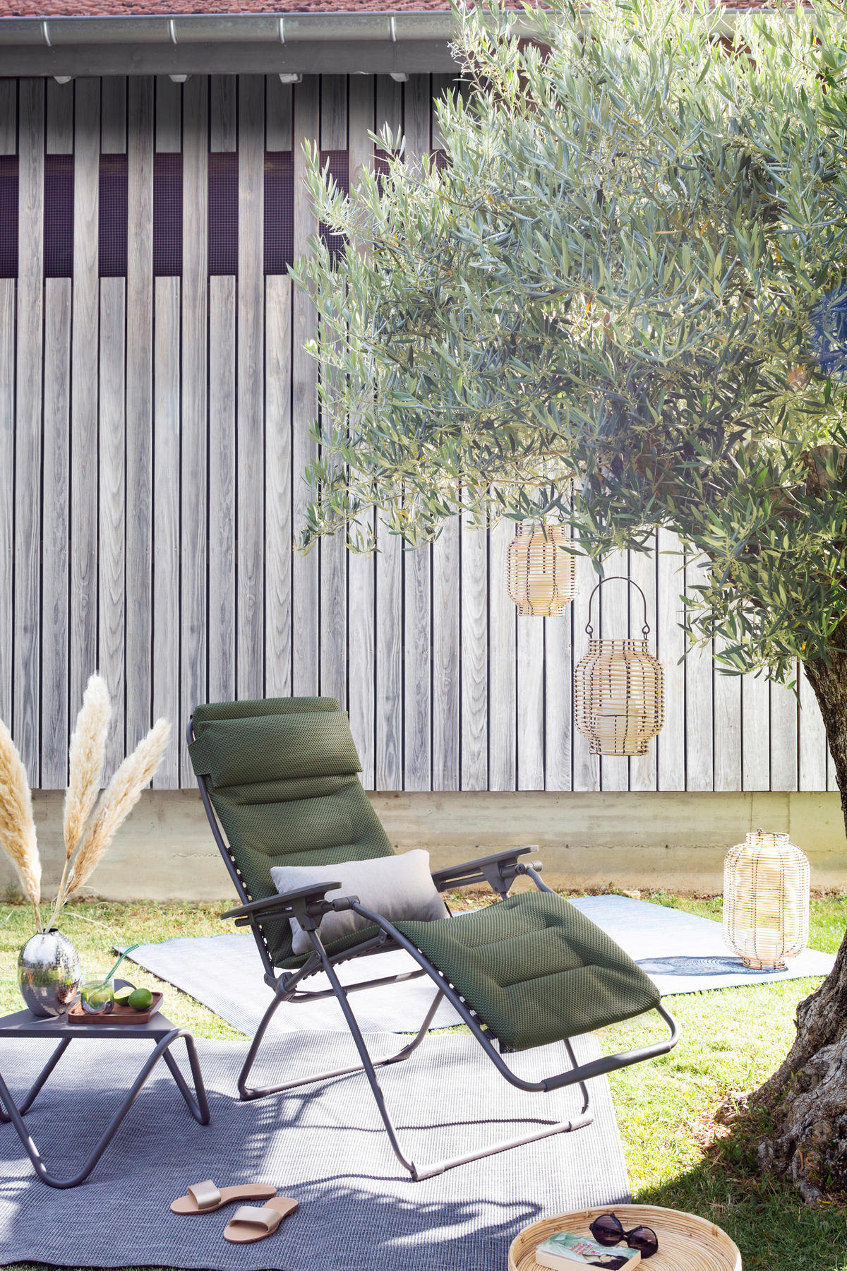 GARTEN-RELAXSESSEL Stahl  - Titanfarben/Olivgrün, Basics, Kunststoff/Textil (71/115/88cm) - Lafuma Mobilier