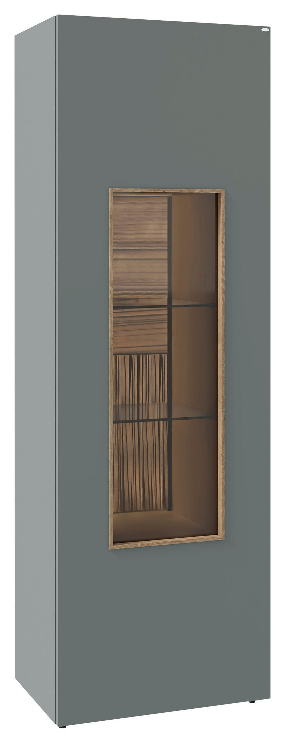 VITRINE VLACERA LIVING in furniert, massiv Wildeiche Wildeiche, Graugrün  - Wildeiche/Graugrün, Design, Glas/Holz (64/194/43cm) - Voglauer