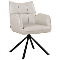 ARMLEHNSTUHL  Sitzfläche 360° drehbar, automatische Rückholfunktion  Echtleder  - Hellgrau/Schwarz, MODERN, Leder/Metall (58,5/87,5/61cm) - Livetastic