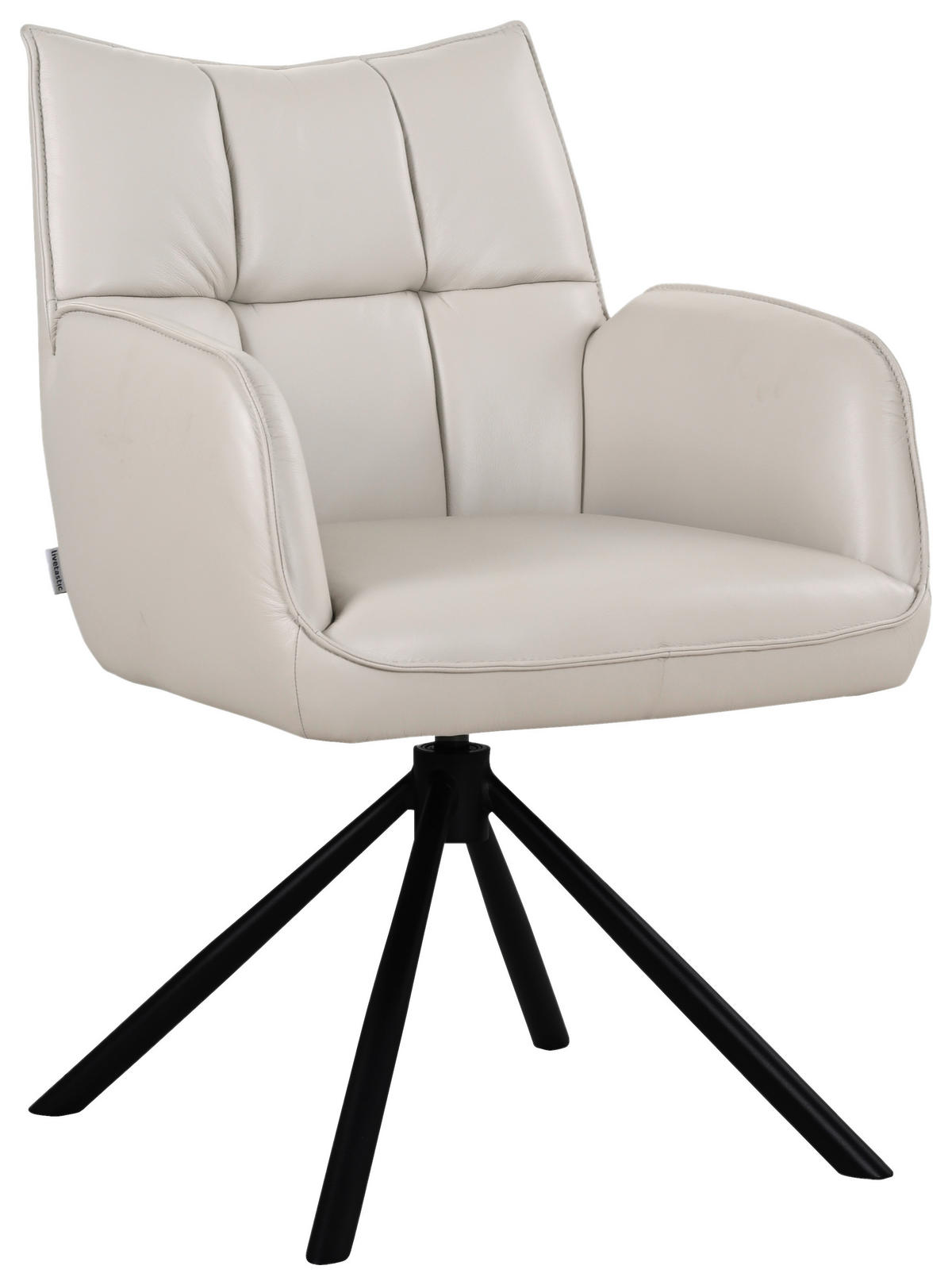 ARMLEHNSTUHL  Sitzfläche 360° drehbar, automatische Rückholfunktion  Echtleder  - Hellgrau/Schwarz, MODERN, Leder/Metall (58,5/87,5/61cm) - Livetastic