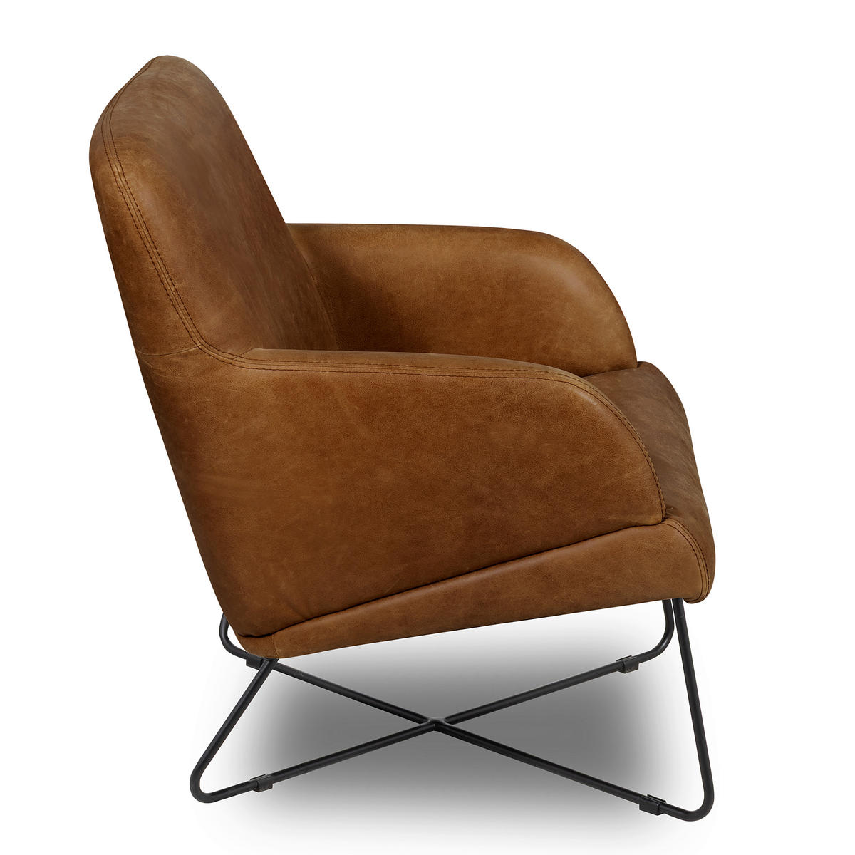 SESSELSET in Echtleder Cognac  - Cognac/Schwarz, Design, Leder/Metall (67/87/74cm) - Livetastic