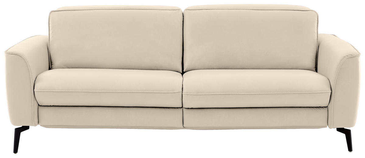3-SITZER-SOFA in Leder Ecru  - Ecru/Schwarz, Natur, Leder/Metall (222/81/110cm) - Valdera