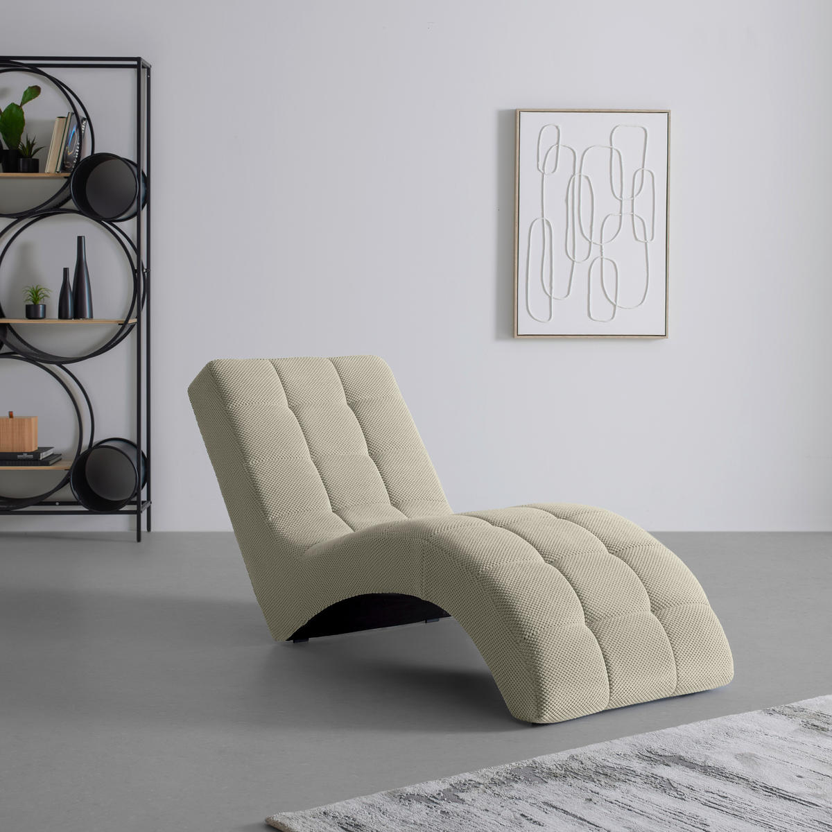 LIGGFÅTÖLJ i vävt tyg beige  - beige/svart, Modern, textil/plast (68/80/167cm) - MID.YOU