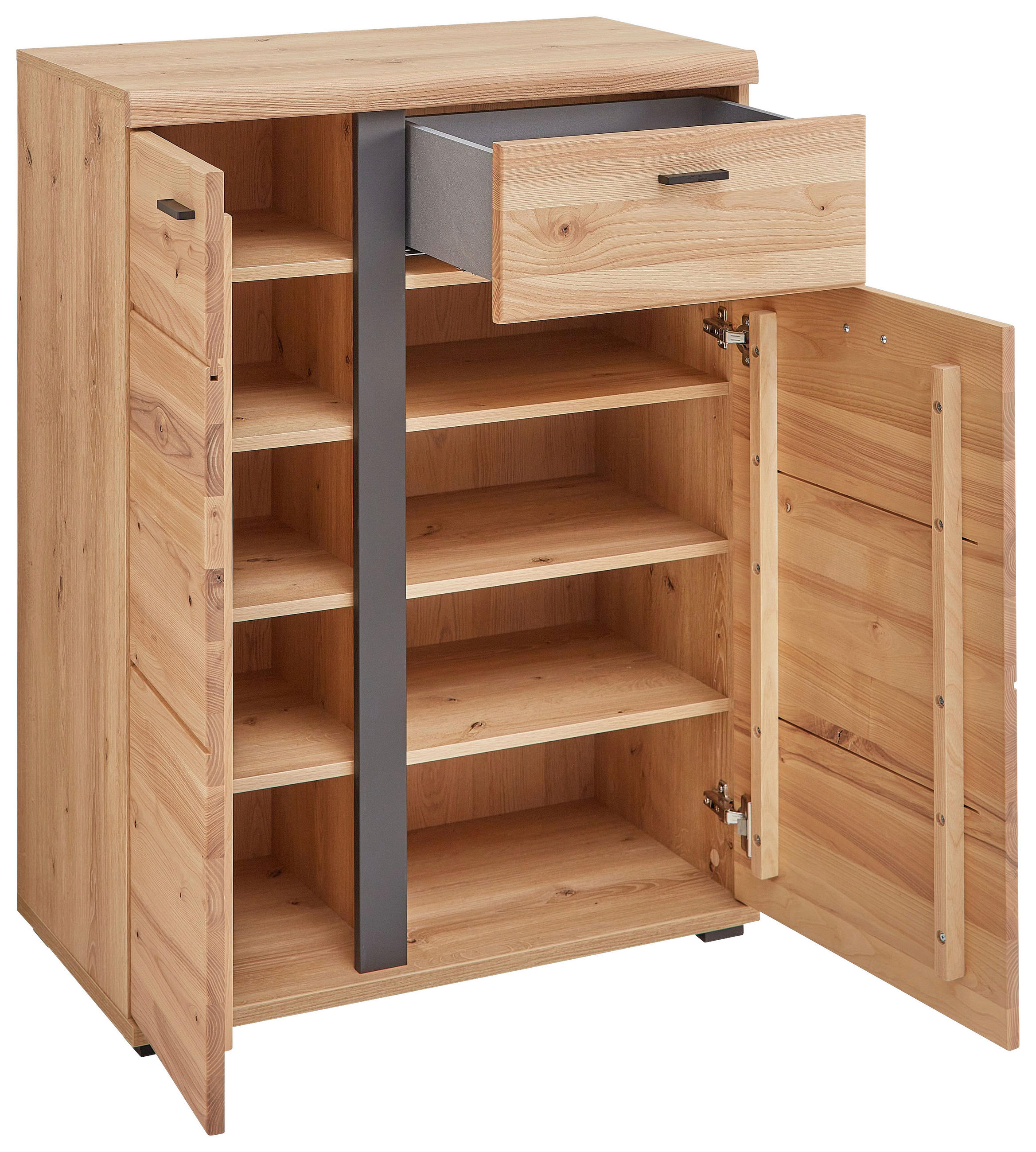 SCHUHSCHRANK Esche massiv Eichefarben, Eschefarben  - Eichefarben/Anthrazit, Natur, Holz/Holzwerkstoff (80/107/40cm) - Linea Natura
