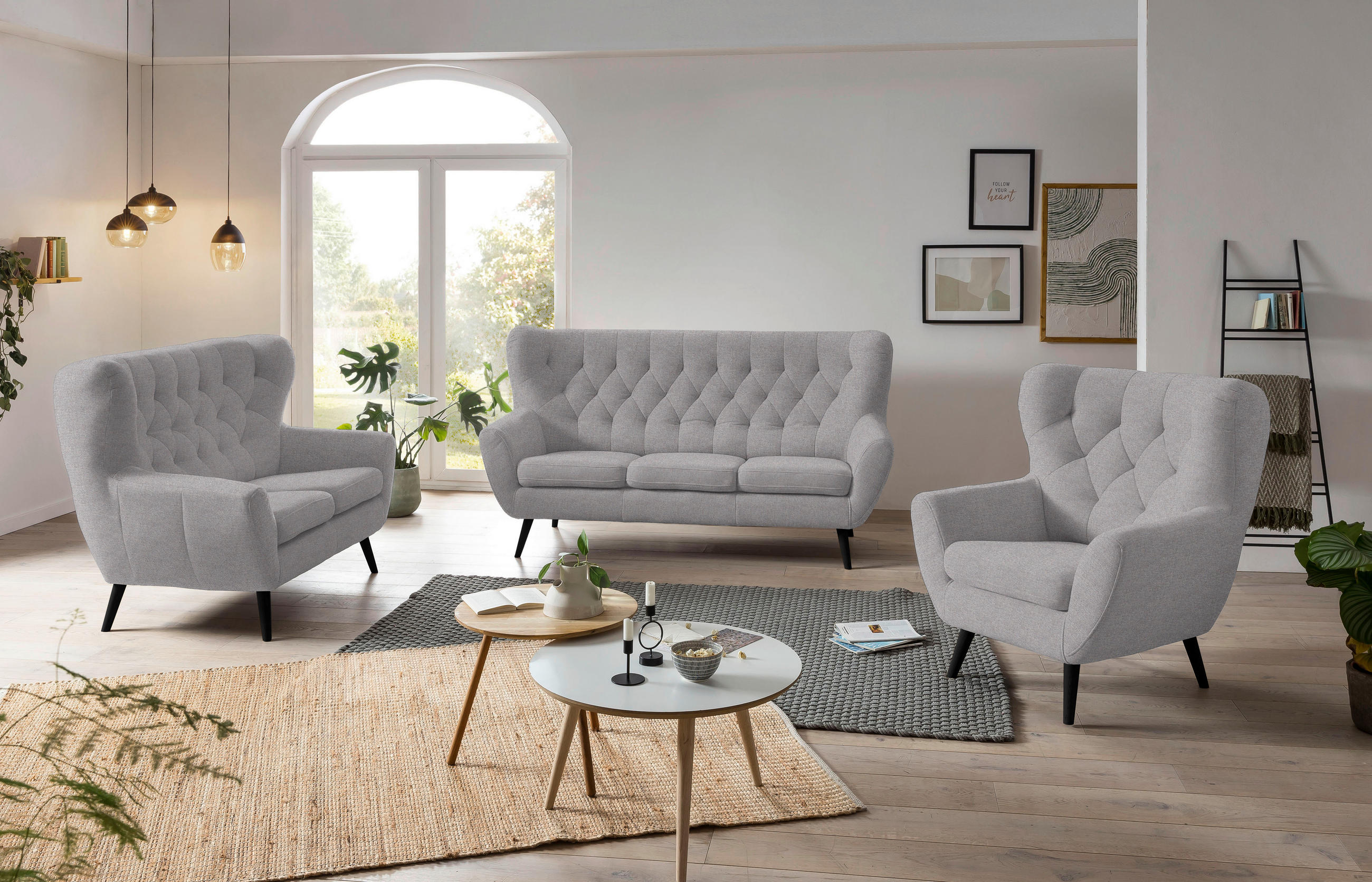 3-SITZER-SOFA in Mikrofaser Taupe  - Taupe/Schwarz, Design, Holz/Textil (187/101/95cm) - Stylife