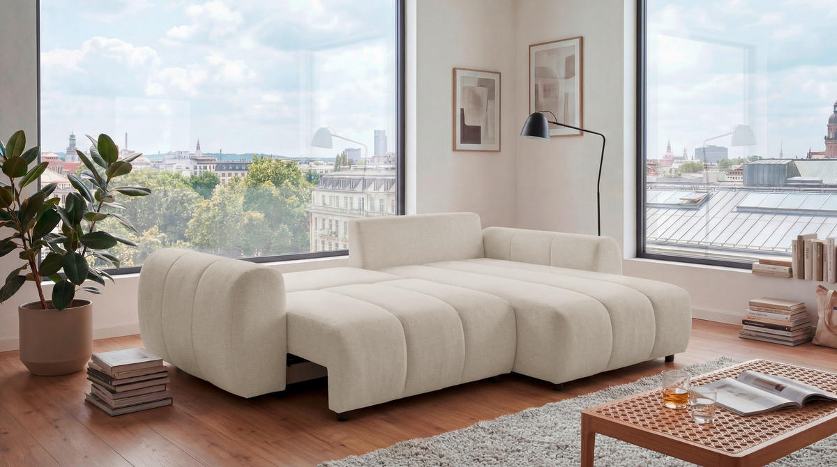 ECKSOFA Webstoff Perlmutt  - Perlmutt/Schwarz, Design, Kunststoff/Textil (260/192cm) - MID.YOU