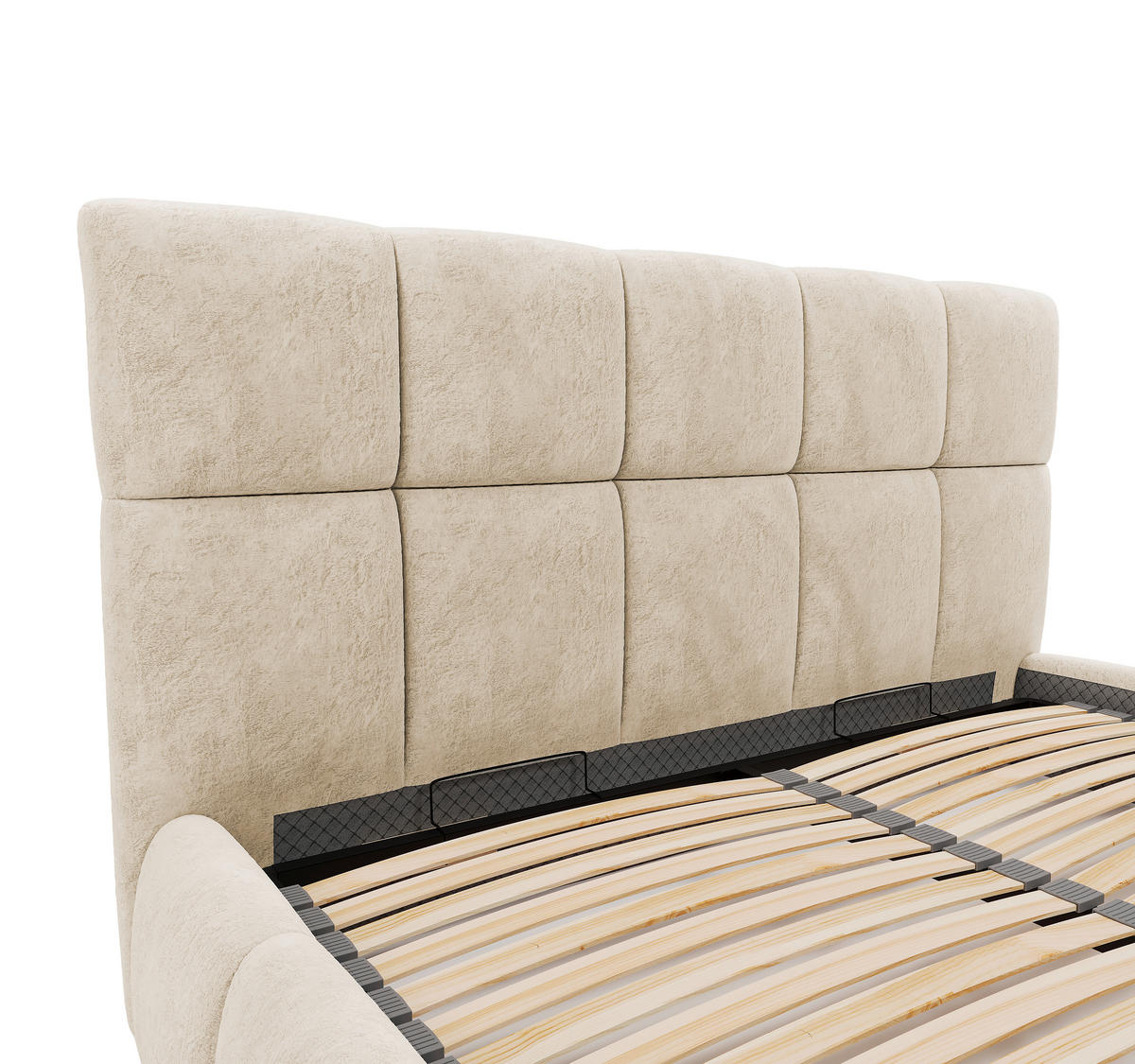 Polsterbett Cherry Mikrofaser 160/200 cm,  in Sandfarben, Lattenrost, Bettkasten,  - Sandfarben/Schwarz, MODERN, Holz/Holzwerkstoff (160/200cm) - MID.YOU