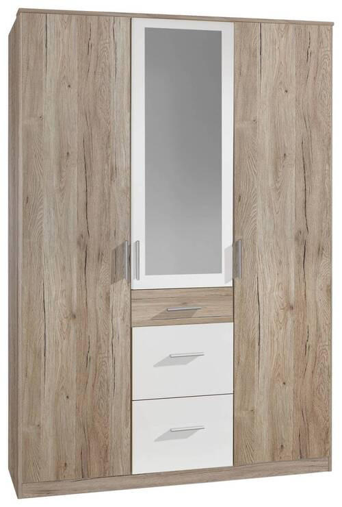 GARDEROB 135/199/58 cm 3-dörrar - vit/aluminiumfärg, Klassisk, trämaterial/glas (135/199/58cm) - Carryhome