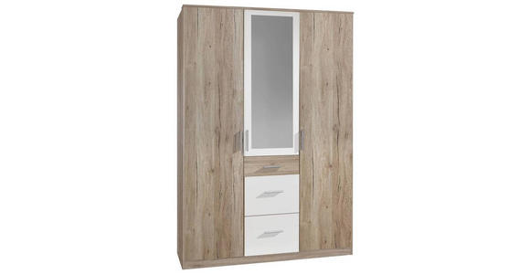 KLEIDERSCHRANK 3-türig Weiß, Eiche San Remo - Alufarben/Weiß, KONVENTIONELL, Glas/Holzwerkstoff (135/199/58cm) - Carryhome