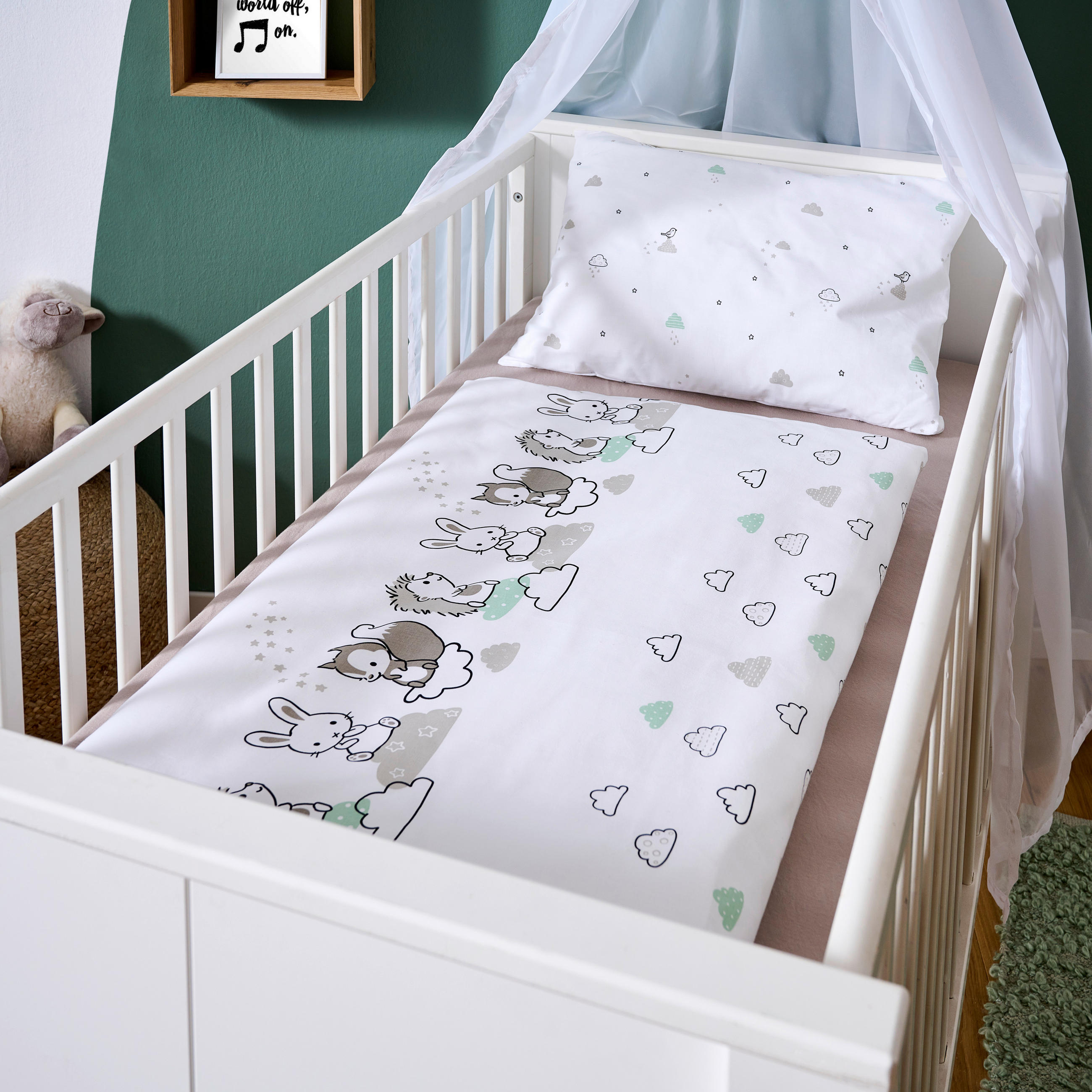 BABYBETTWÄSCHE 100/135 cm  - Weiß/Grau, Trend, Textil (100/135cm) - Patinio
