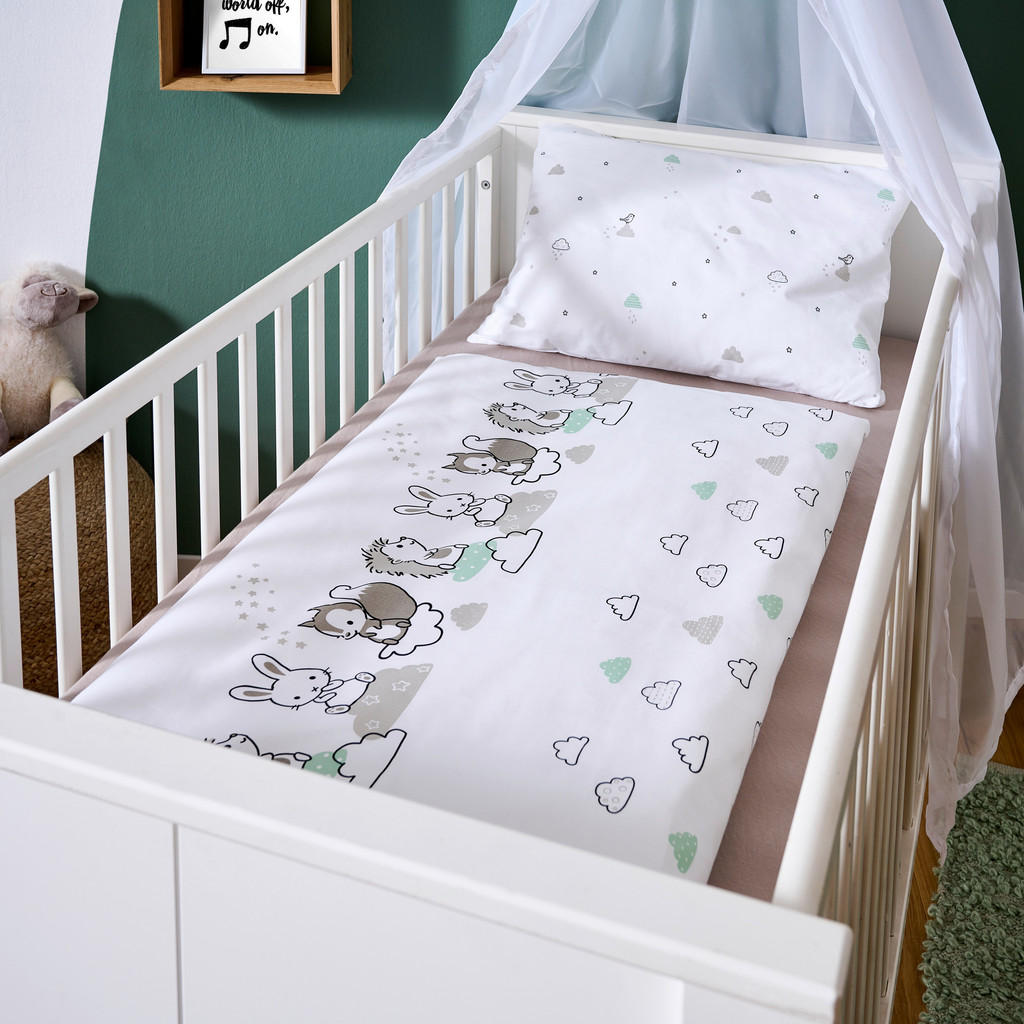 Thumbnail - Patinio Babybettwäsche Modern Clouds, Grau, Weiß, Textil, Tier, 100x135 cm, Textiles Vertrauen - Oeko-Tex®, pflegeleicht...