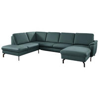WOHNLANDSCHAFT Echtleder Graublau  - Graublau/Schwarz, Konventionell, Leder/Metall (224/306/168cm) - Beldomo Premium