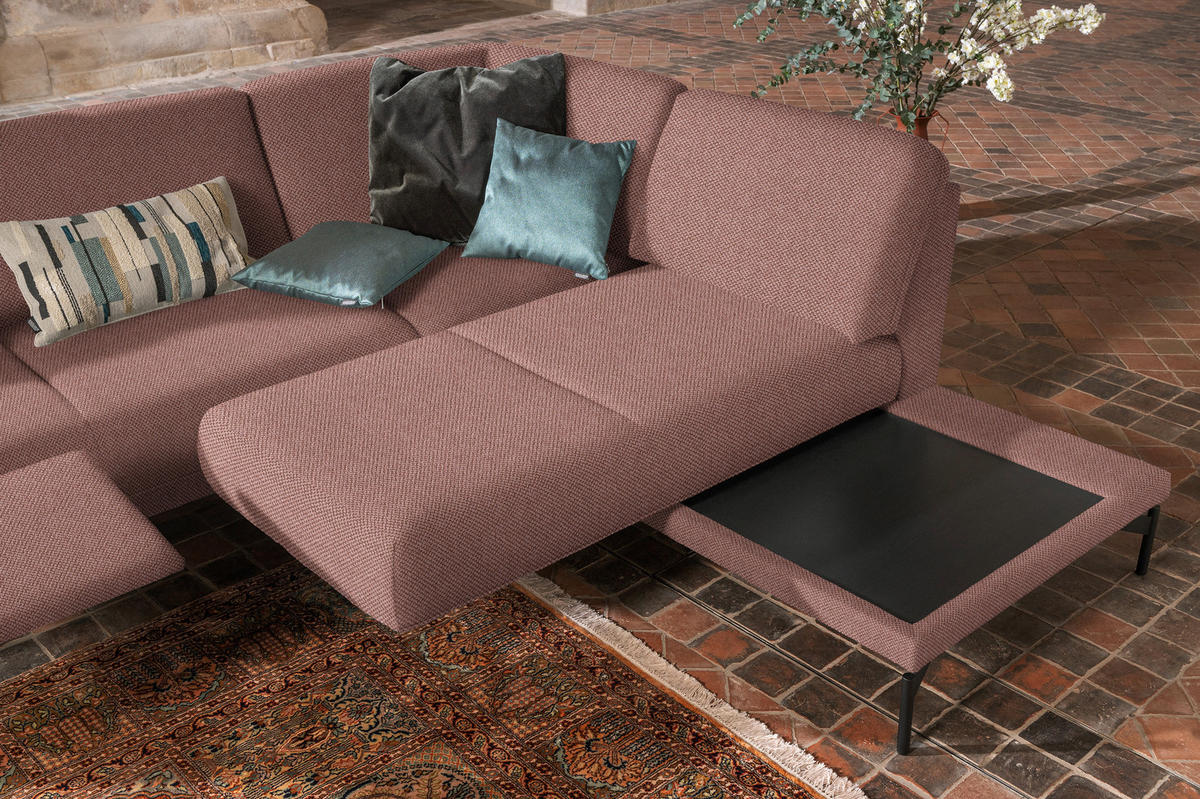 ECKSOFA in Flachgewebe, Struktur Hellrot  - Hellrot/Anthrazit, Design, Textil/Metall (254/230cm) - Johann Jakob