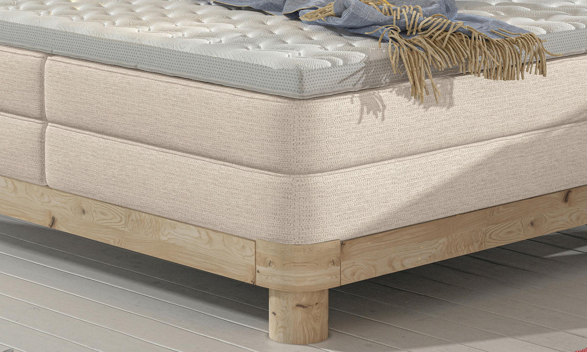 BOXSPRINGBETT 160/200 cm,  in Beige, gepolstertes Kopfteil, Topper, Matratzen, H3 + H3 = fest  - Eichefarben/Beige, Natur, Holz/Textil (160/200cm) - Valnatura