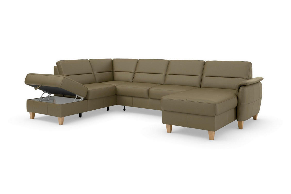 SEDACIA SÚPRAVA, textil, koža, olivovozelená - olivovozelená/farba duba, Basics, koža/drevo (212/308/163cm) - Sit & More