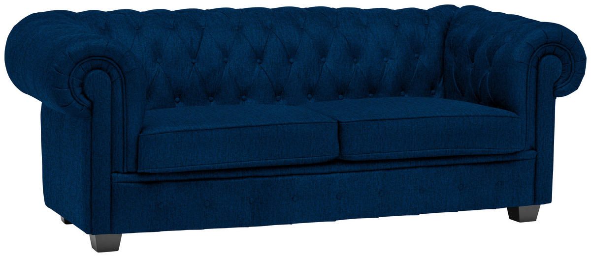 CHESTERFIELD-SOFA in Webstoff Blau  - Wengefarben/Blau, Lifestyle, Holz/Textil (206/76,5/96cm) - Landscape