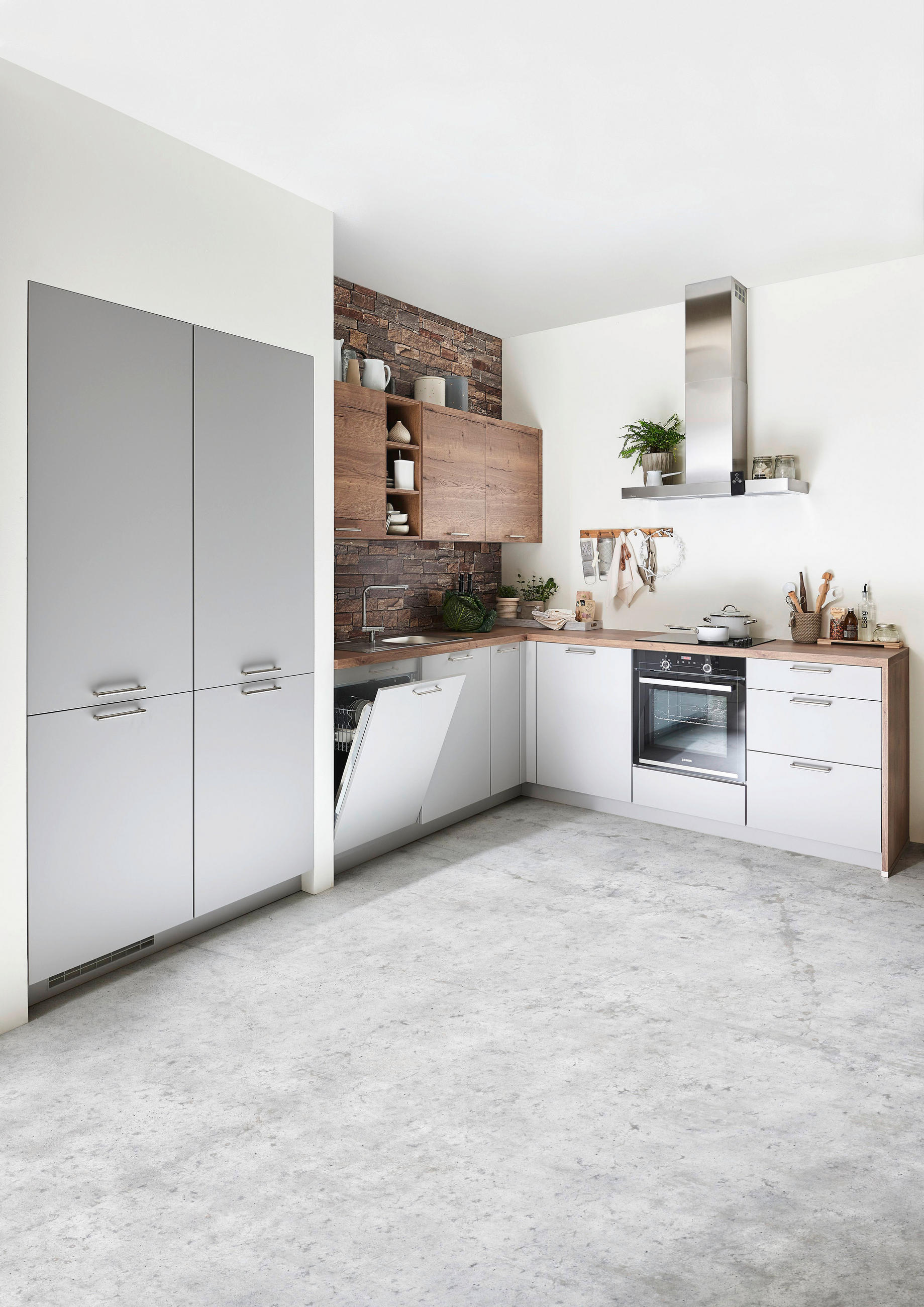 EINBAUKÜCHE   - Eichefarben/Grau, Design, Holzwerkstoff - Celina