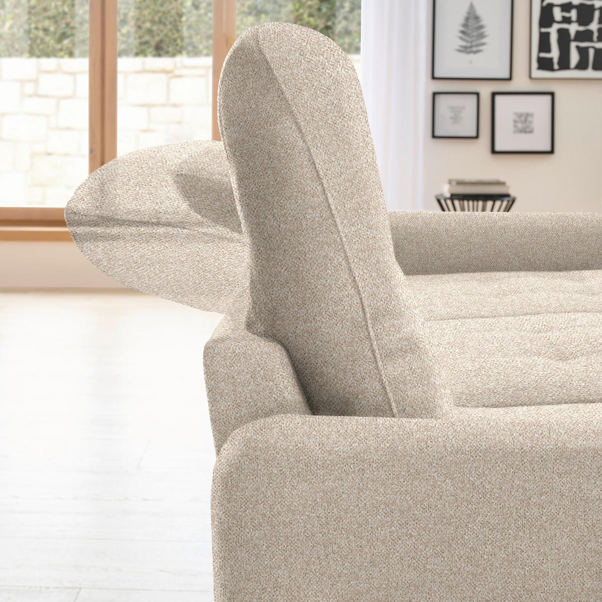 ECKSOFA Beige Plüsch  - Beige/Schwarz, KONVENTIONELL, Textil/Metall (254/190cm) - Livetastic