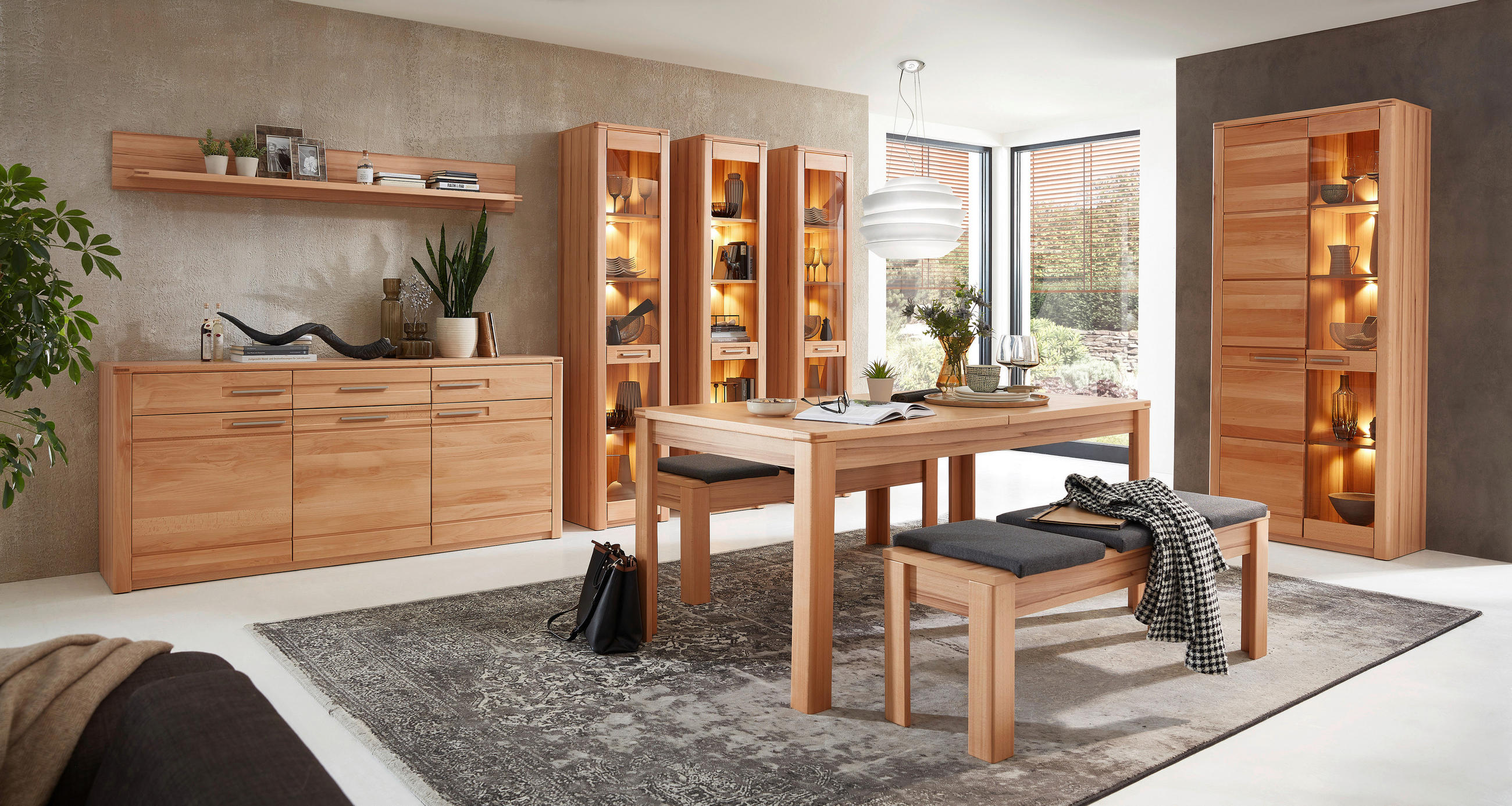 Eiche VITRINE online by Eichefarben SetOne Musterring in furniert, nur jetzt Schwarz, massiv ➤