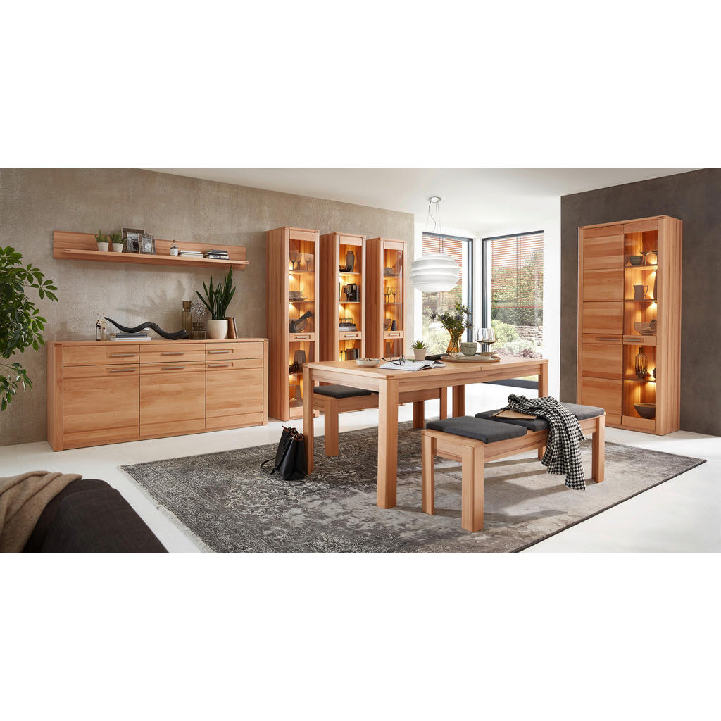 Thumbnail - Carryhome Vitrine, Kernbuche, Metall, Kernbuche, massiv, 8 Fächer, 85x203x40 cm, stehend, Beleuchtung, Typenauswahl, Bei...