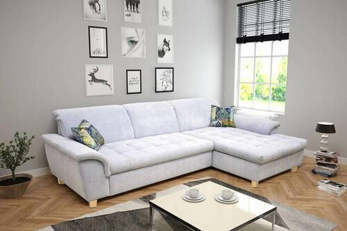 ECKSOFA Pastellblau Mikrofaser  - Pastellblau/Eichefarben, KONVENTIONELL, Holz/Textil (279/170cm) - MID.YOU
