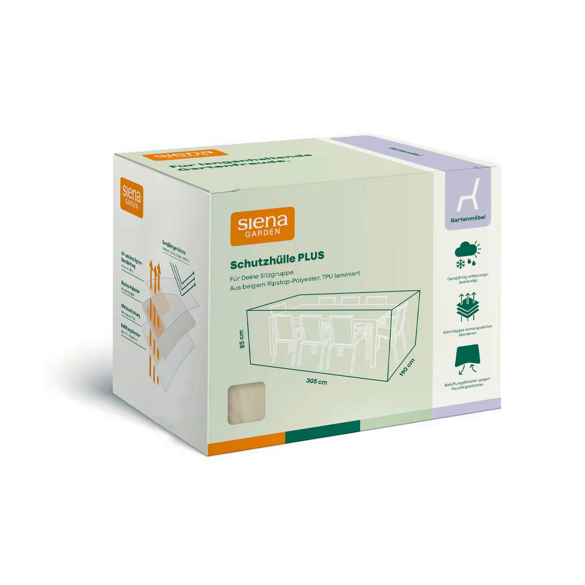 SCHUTZHÜLLE 190/85/305 cm  - Beige, MODERN, Kunststoff (190/85/305cm) - Siena Garden