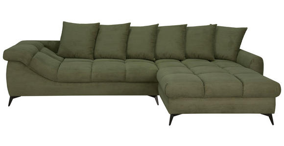 ECKSOFA Grün Cord Rückenkissen, Armlehnenkissen, Rücken echt  - Schwarz/Grün, KONVENTIONELL, Textil/Metall (332/231cm) - Carryhome