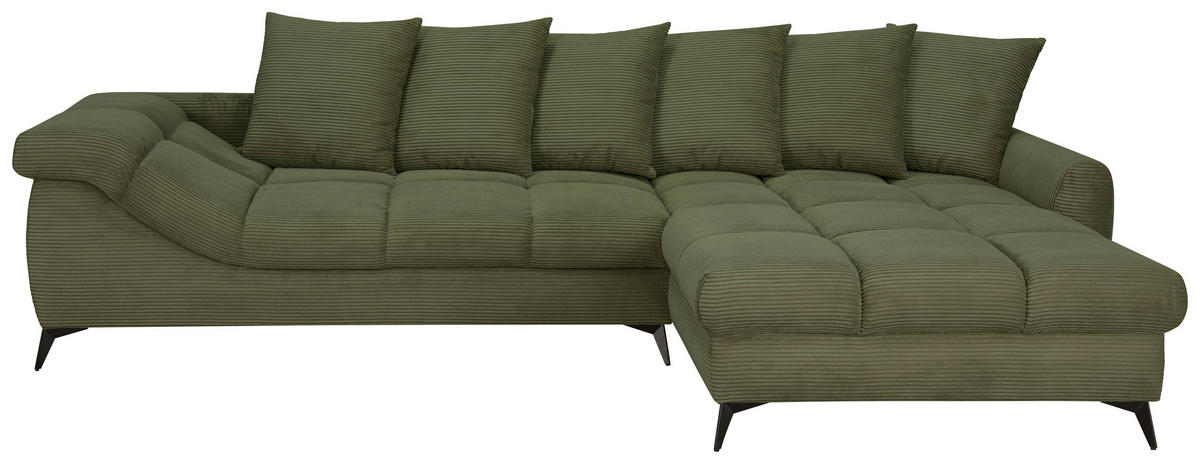 ECKSOFA Grün Cord Rückenkissen, Armlehnenkissen, Rücken echt  - Schwarz/Grün, KONVENTIONELL, Textil/Metall (332/231cm) - Carryhome