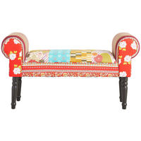 HOCKER Samt Kiefer Blau, Grün, Multicolor, Rot, Schwarz, Weiß  - Blau/Rot, Trend, Holz/Textil (100/54/30cm) - Xora