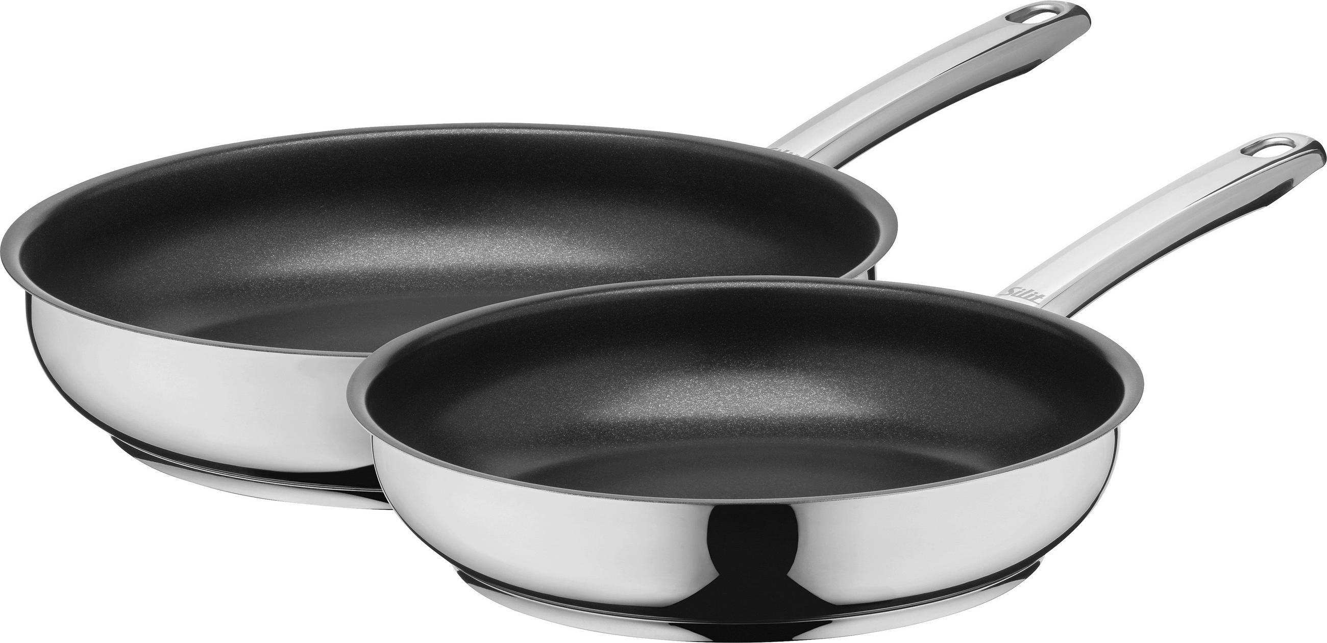 PFANNENSET Calabria Edelstahl 2-teilig  - Edelstahlfarben/Schwarz, Basics, Metall - Silit