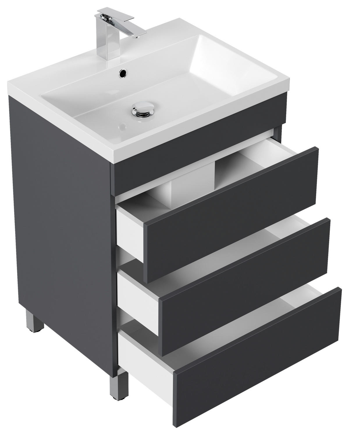 WASCHTISCHKOMBI 60 cm  - Graphitfarben/Weiß, Basics, Holzwerkstoff/Stein (60cm) - MID.YOU