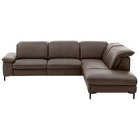 ECKSOFA in Echtleder Dunkelgrau  - Dunkelgrau/Schwarz, Design, Leder/Metall (297/245cm) - Beldomo Premium