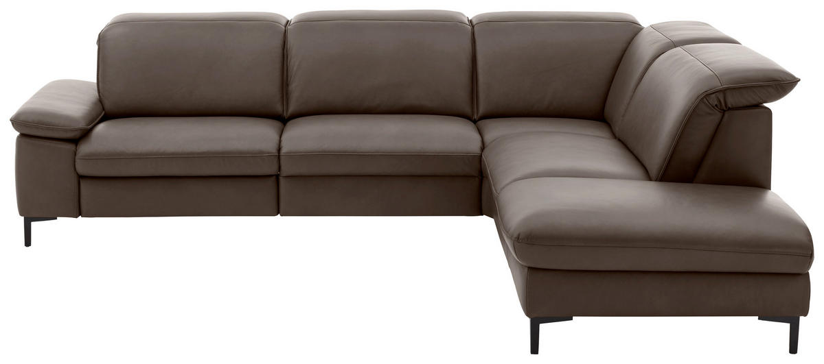 ECKSOFA in Echtleder Dunkelgrau  - Dunkelgrau/Schwarz, Design, Leder/Metall (297/245cm) - Beldomo Premium
