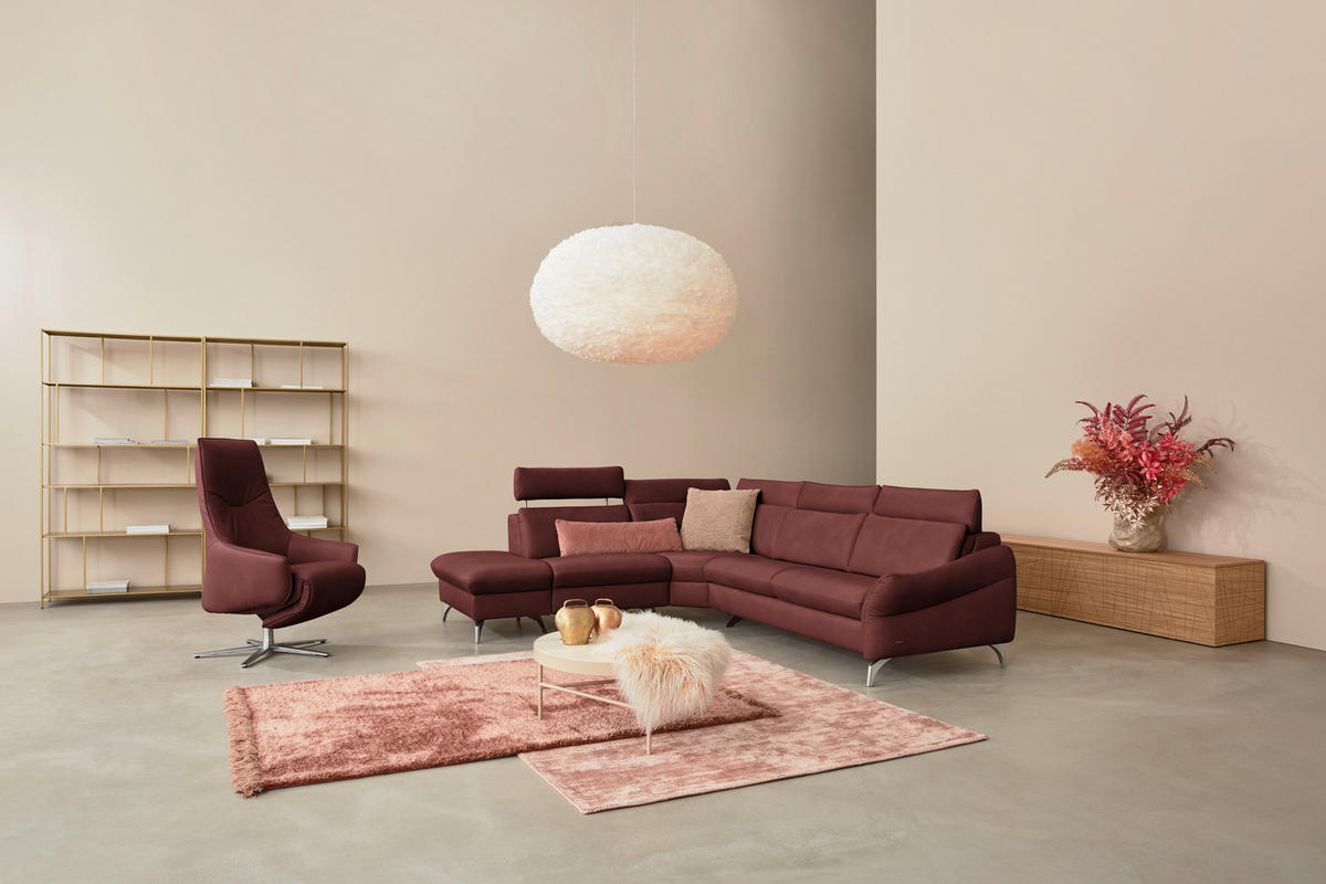 ECKSOFA in Echtleder Rotbraun  - Edelstahlfarben/Rotbraun, Konventionell, Leder/Metall (242/296cm) - Himolla Komfortklass