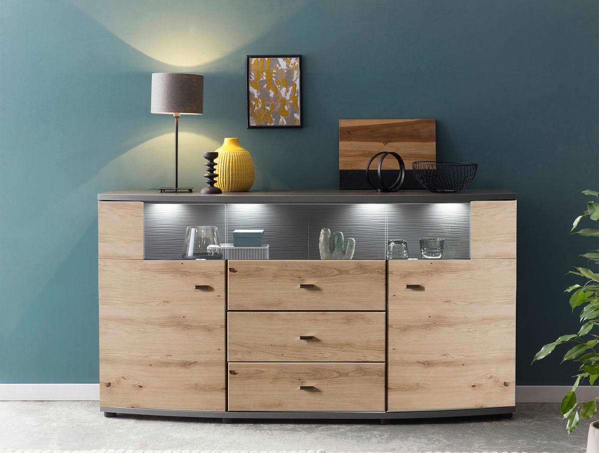 KOMODA   160/86,8/41,6 cm   smeđa, siva  - siva/smeđa, Lifestyle, staklo/drvni materijal (160/86,8/41,6cm) - Livetastic