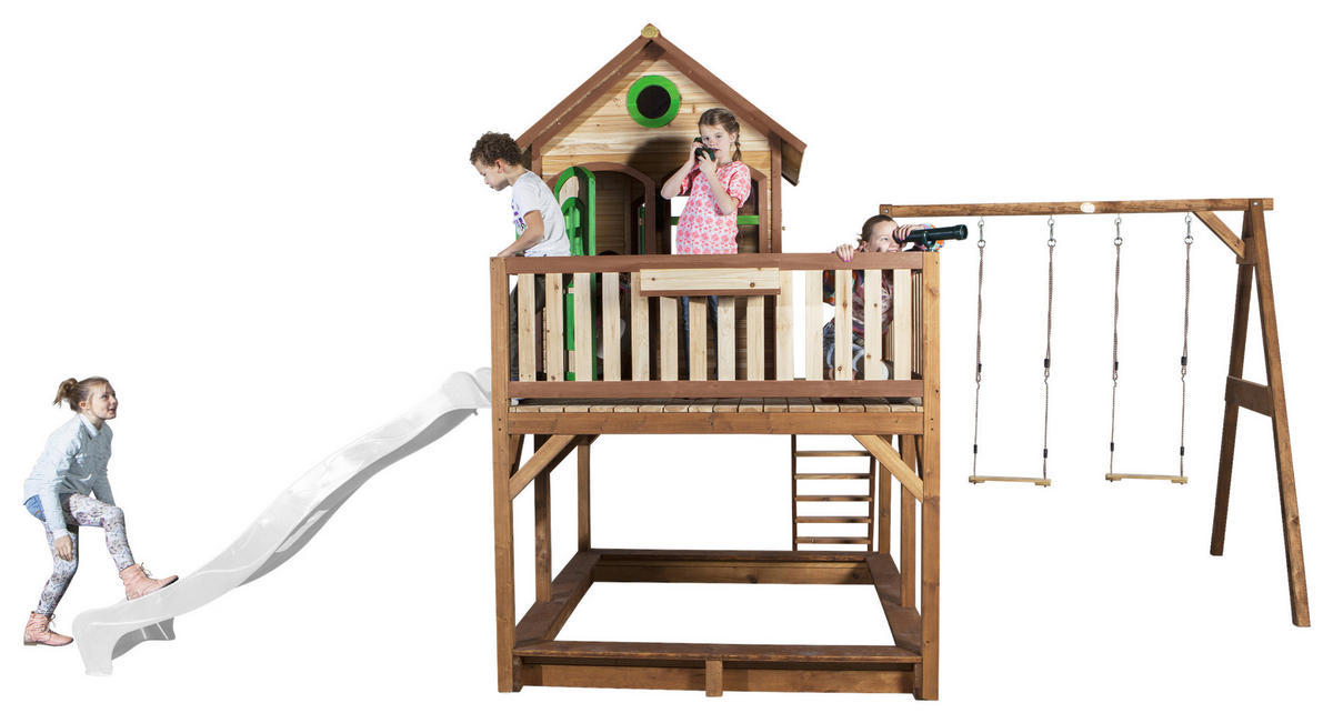 SPIELTURM 613/291/277 cm  - Braun/Weiß, KONVENTIONELL, Holz (613/291/277cm) - Ambia Garden