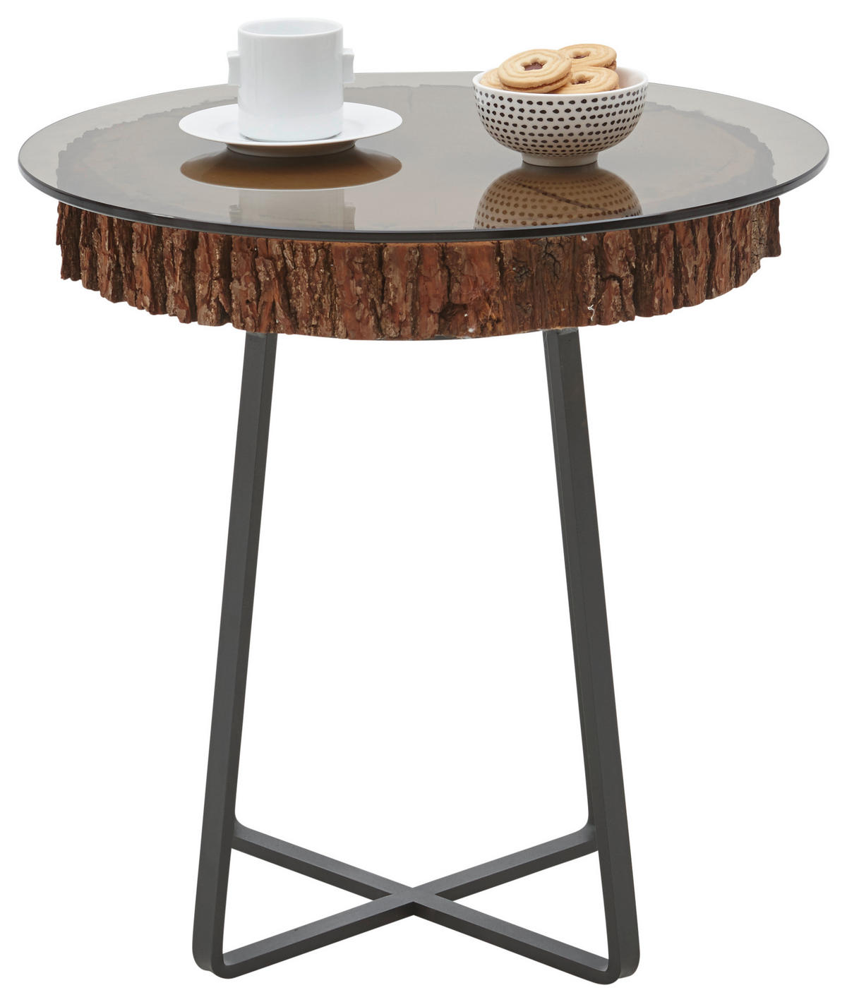 BEISTELLTISCH 52/52/52 cm Kerneiche vollmassiv Anthrazit, Eichefarben, Bronzefarben rund  - Eichefarben/Anthrazit, Design, Glas/Holz (52/52/52cm) - Valnatura