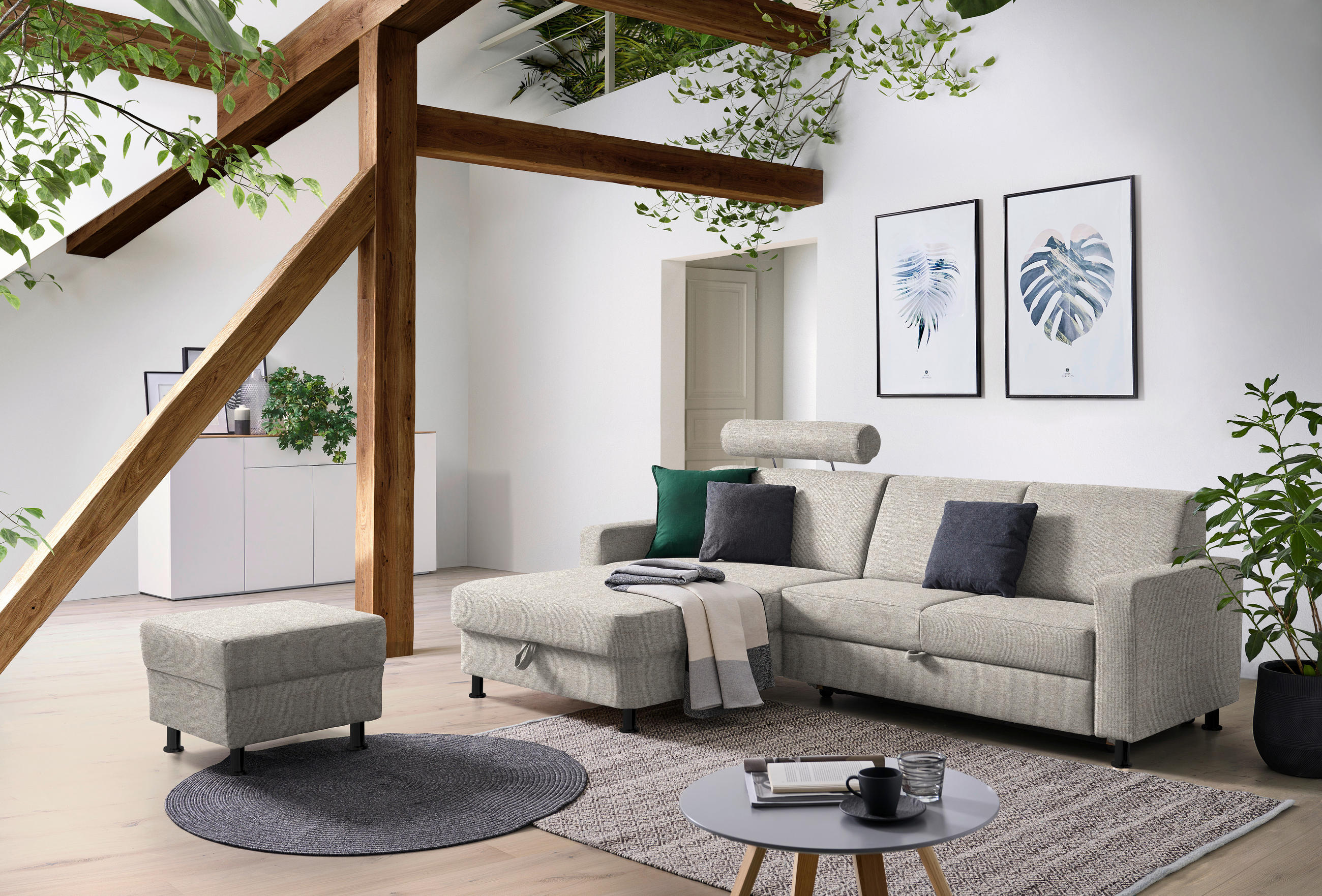 ECKSOFA in Webstoff Beige  - Beige/Schwarz, Design, Kunststoff/Textil (165/257cm) - Xora