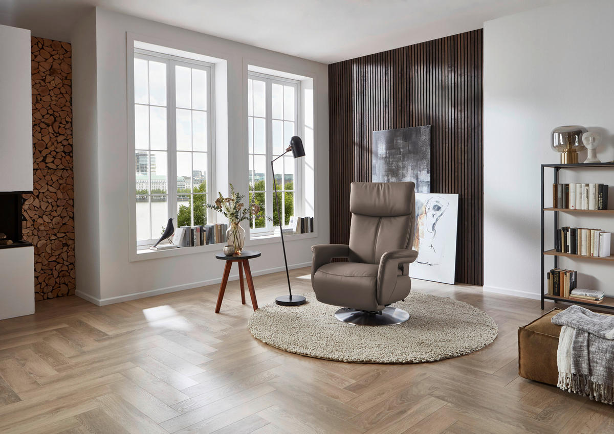 RELAXSESSEL in Leder Fango  - Edelstahlfarben/Fango, Design, Leder/Metall (78/112/85cm) - Cantus