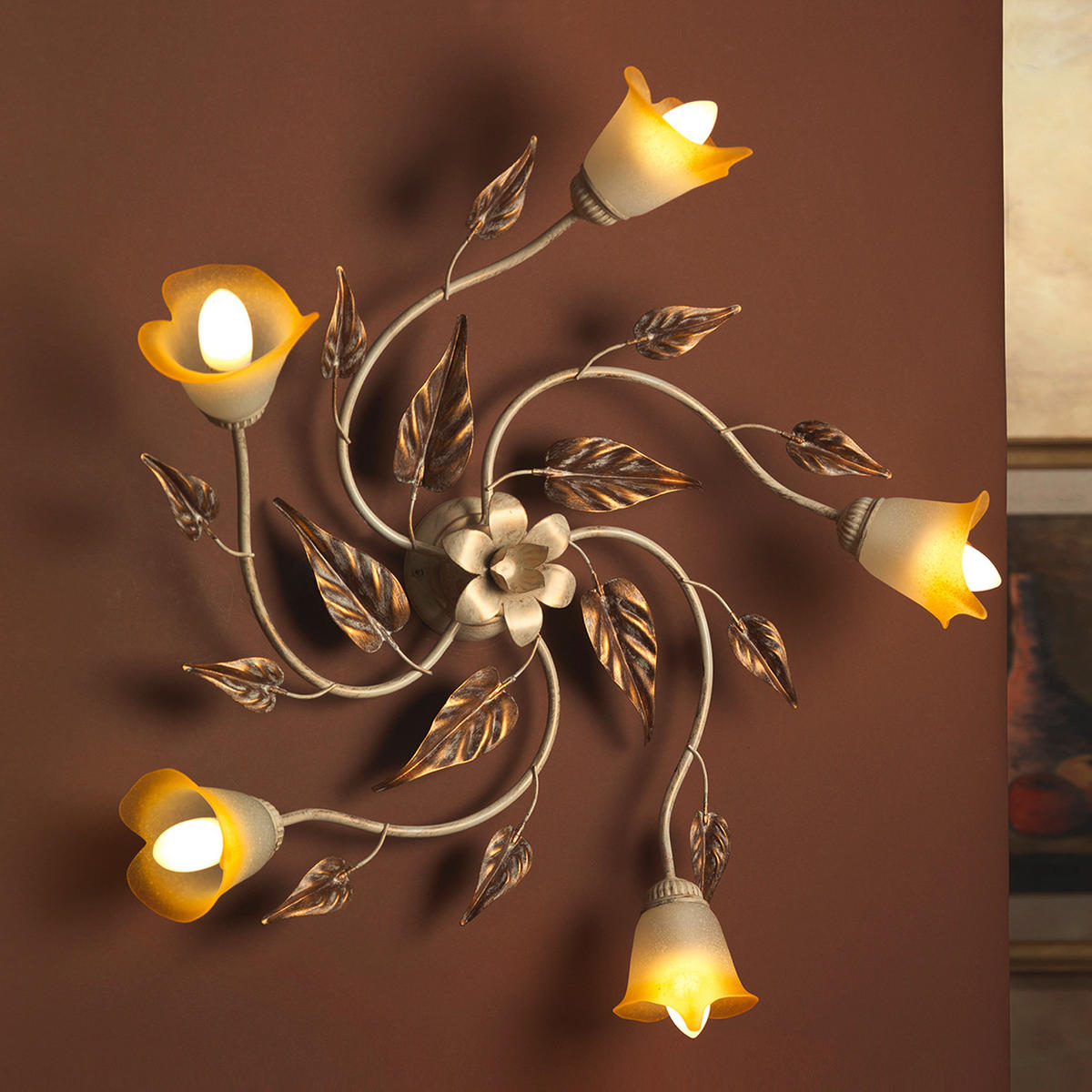 STROPNÉ SVIETIDLO, 70/70/20 cm - biela/béžová, Natur, kov/sklo (70/70/20cm)