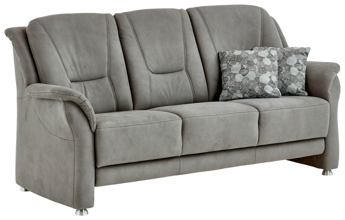 3-SITZER-SOFA in Mikrofaser Grau  - Beige/Alufarben, Konventionell, Textil/Metall (198/100/89cm) - Beldomo Comfort