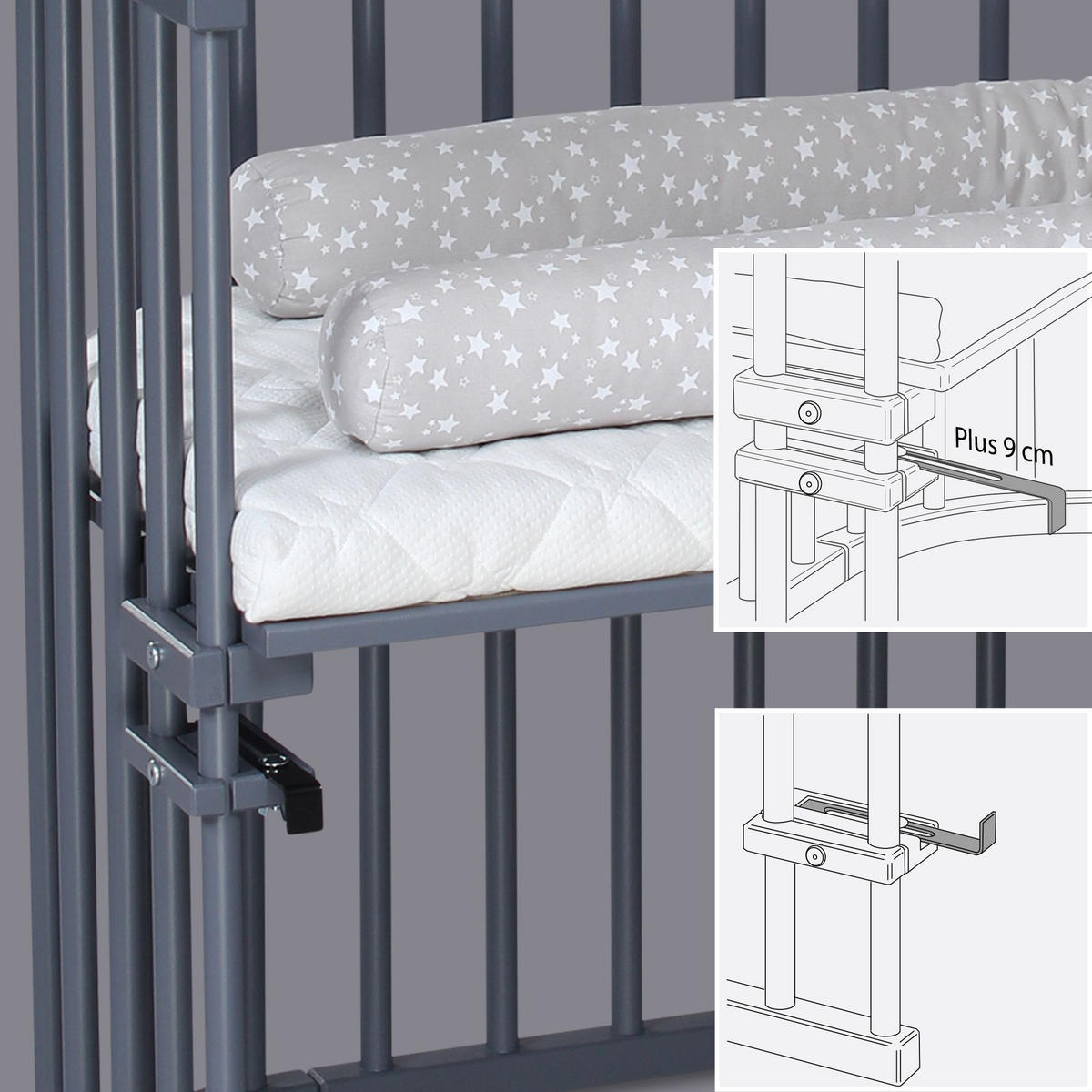 BEISTELLBETT BABYBAY MAXI 94/54/79 cm  - Schieferfarben/Grau, Basics, Holz (94/54/79cm) - Babybay