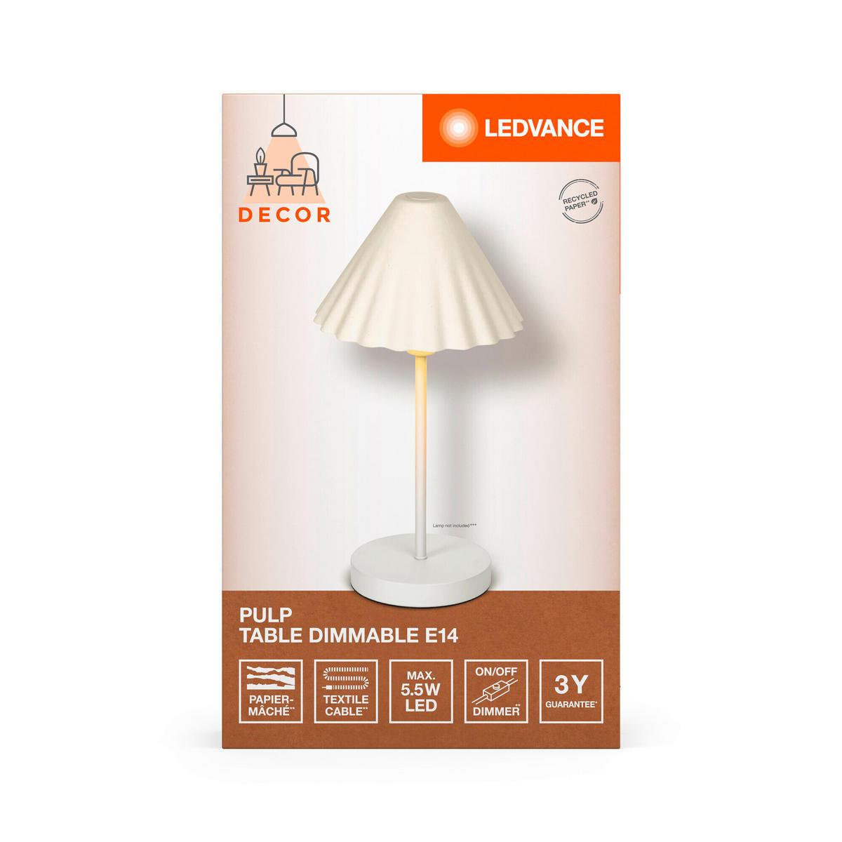TISCHLEUCHTE 21,8/41,5 cm   - Weiß/Hellgrün, KONVENTIONELL, Papier/Metall (21,8/41,5cm) - Ledvance
